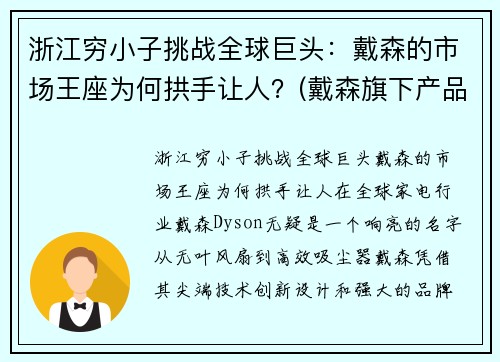 浙江穷小子挑战全球巨头：戴森的市场王座为何拱手让人？(戴森旗下产品)