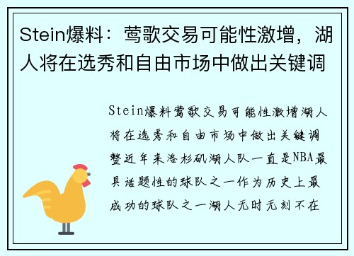Stein爆料：莺歌交易可能性激增，湖人将在选秀和自由市场中做出关键调整