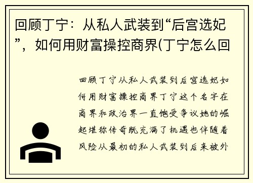 回顾丁宁：从私人武装到“后宫选妃”，如何用财富操控商界(丁宁怎么回事)