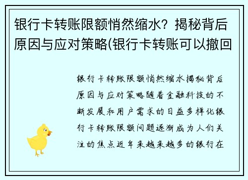 银行卡转账限额悄然缩水？揭秘背后原因与应对策略(银行卡转账可以撤回吗)