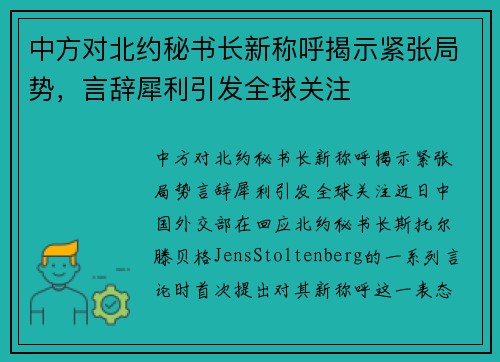 中方对北约秘书长新称呼揭示紧张局势，言辞犀利引发全球关注